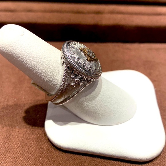 Sterling Silver & Yellow Gold Wide Diamond Swirl Band - Picture 2 of 4